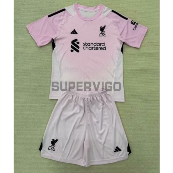Camiseta de Portero Liverpool 2025/2026 Rosa Niño Kit
