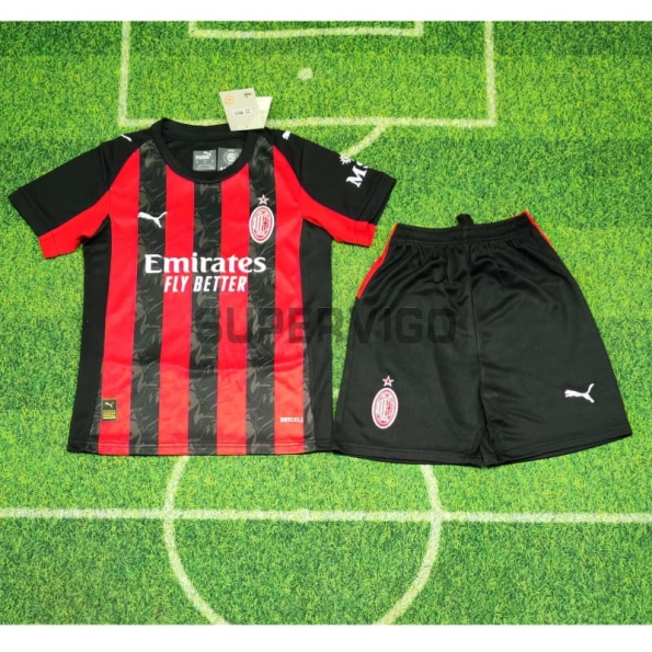 Camiseta AC Milan Primera Equipación 2025/2026 Rojo/Negro Niño Kit