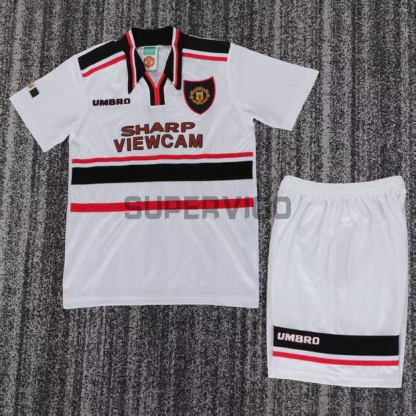 Camiseta Manchester United Segunda Equipación Retro 1998/99 Blanco Niño Kit