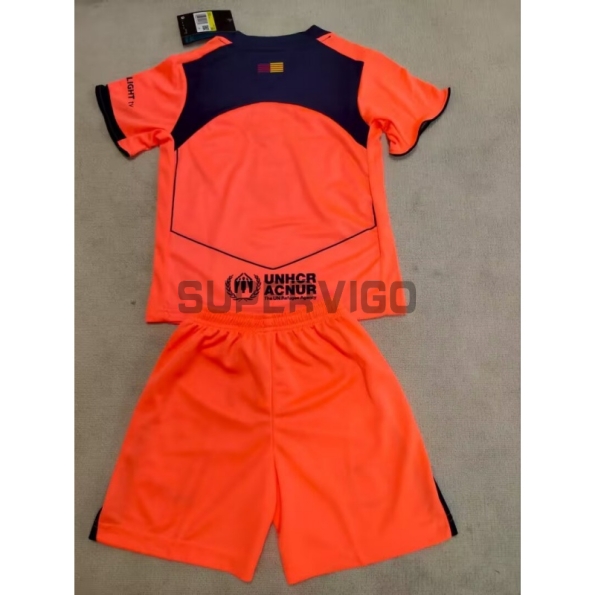 Camiseta Barcelona Tercera Equipación 2025/2026 Naranja Niño Kit