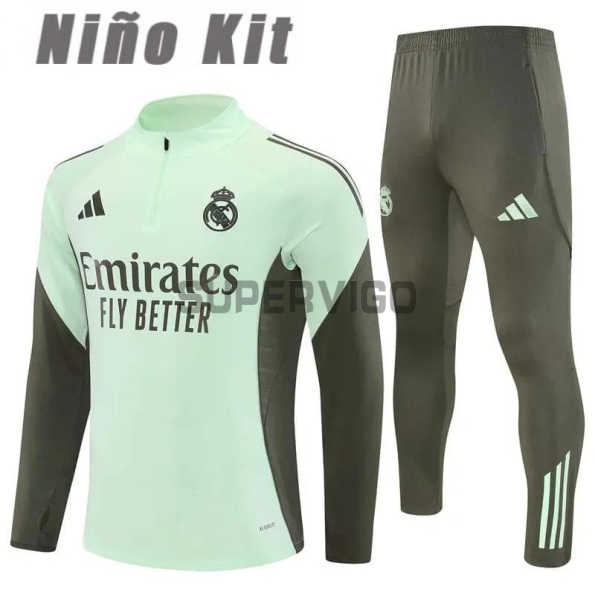 Sudadera de Entrenamiento Real Madrid 2025/2026 Niño Kit Verde Claro