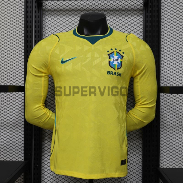 Camiseta Brasil Primera Equipación Mundial 2026 ML Amarillo (EDICIÓN JUGADOR)