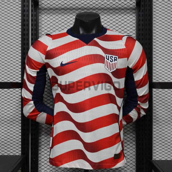 Camiseta EE.UU Primera Equipación Mundial 2026 ML Rojo/Blanco (EDICIÓN JUGADOR)