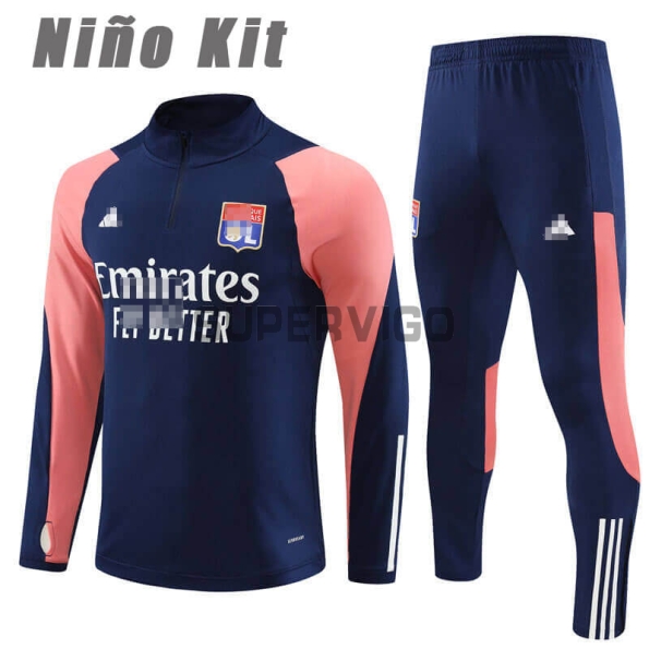 Sudadera de Entrenamiento Olympique De Lyon 2023/2024 Niño Kit Azul Marino/Rosa