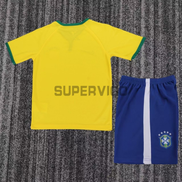 Camiseta Brasil Primera Equipación Retro 2014 Amarillo Niño Kit