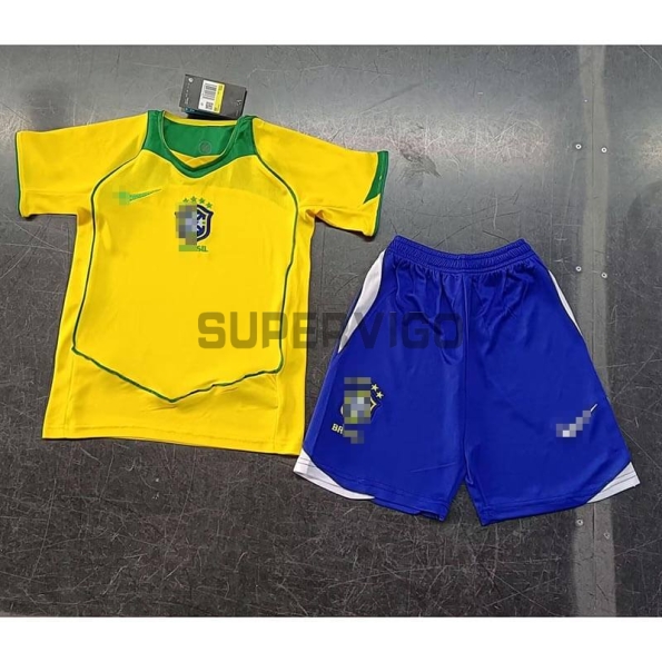 Camiseta Brasil Primera Equipación Retro 2004 Niño Kit
