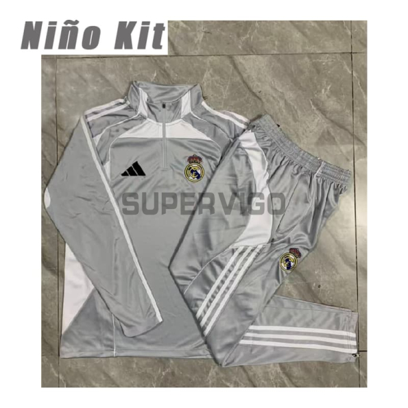 Sudadera De Entrenamiento Real Madrid 2025/2026 Niño Kit Gris