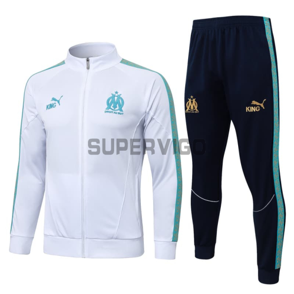 Chandal Olympique Marsella 2025/2026 Blanco con Estampado en Manga