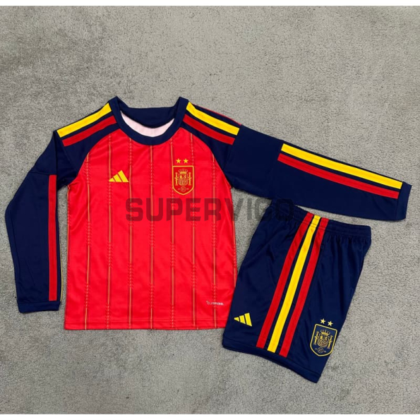 Camiseta España Primera Equipación Mundial 2026 ML Rojo/Azul Niño Kit 2 Estrellas