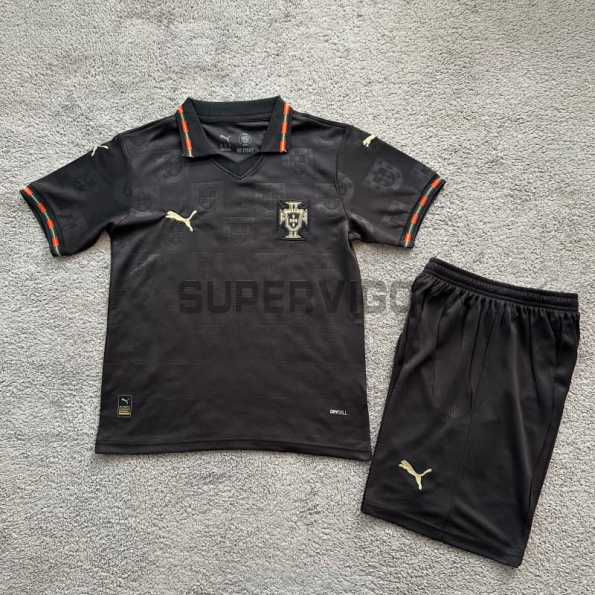 Camiseta Portugal 2026 Negro Niño Kit