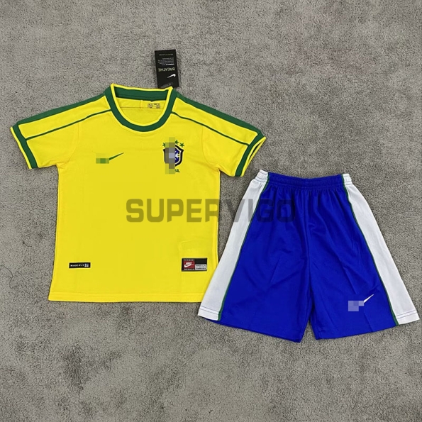 Camiseta Brasil Primera Equipación Retro 1998 Niño Kit