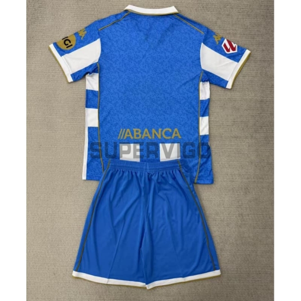 Camiseta Deportivo de La Coruña Primera Equipación 2025/2026 Blanco/Azul con Parche La Liga Niño Kit