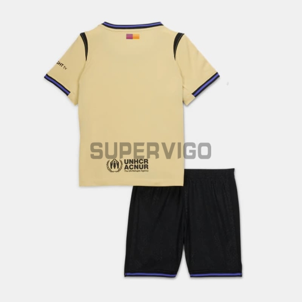 Camiseta Barcelona Segunda Equipación 2025/2026 Oro Niño Kit