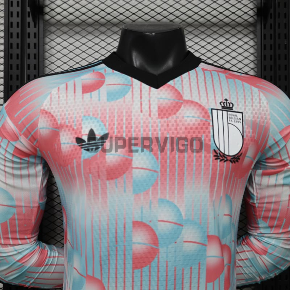 Camiseta Bélgica Segunda Equipación Mundial 2026 ML Rosa/Azul Claro (EDICIÓN JUGADOR)