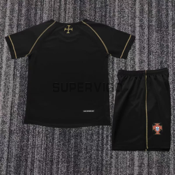 Camiseta Portugal Segunda Equipación Retro 2006 Negro Niño Kit