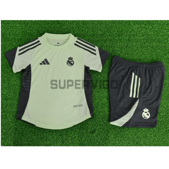 Camiseta de Entrenamiento Real Madrid 2025/2026 Verde/Gris Niño Kit (EDICIÓN JUGADOR)
