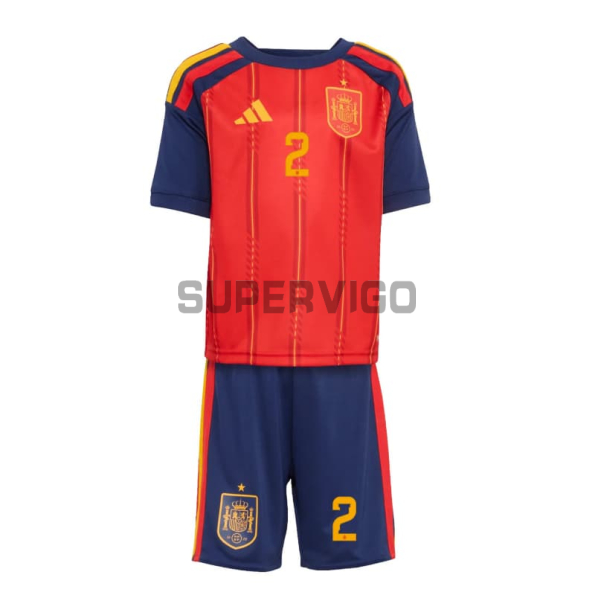 Camiseta Carvajal 2 España Primera Equipación 2026 Rojo/Azul Niño Kit
