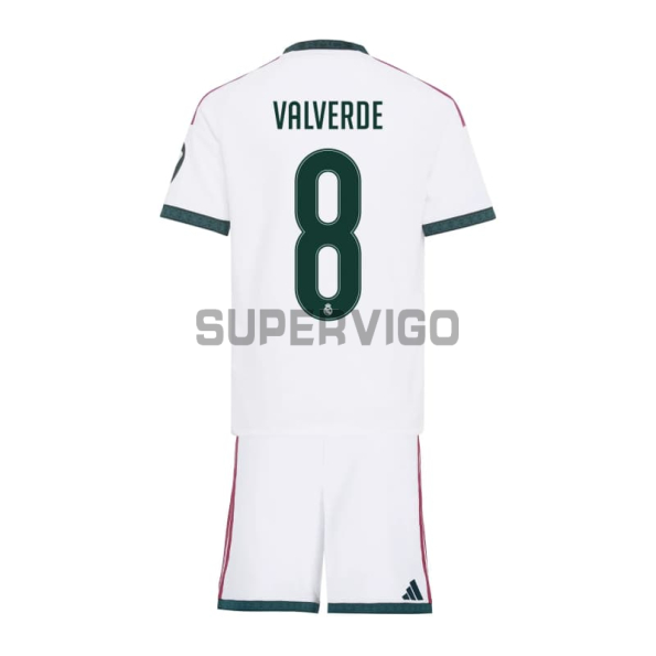 Camiseta VALVERDE 8 Real Madrid Primera Equipación 2026/2027 Blanco Niño Kit con Parche HP