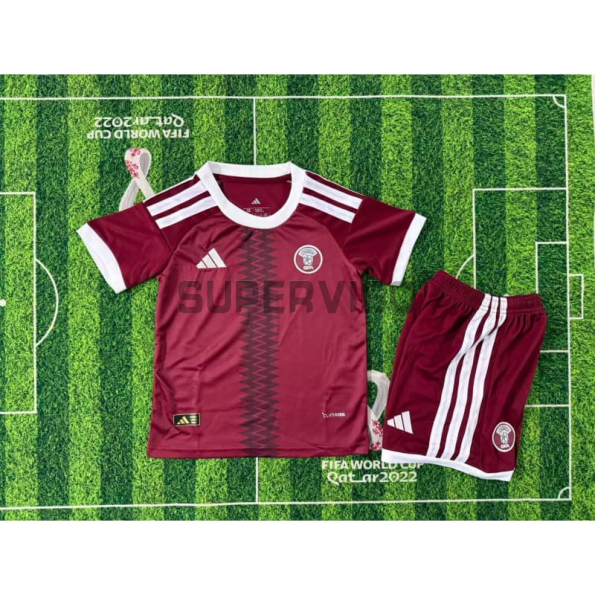 Camiseta Qatar Primera Equipación Mundial 2026 Rojo Niño Kit