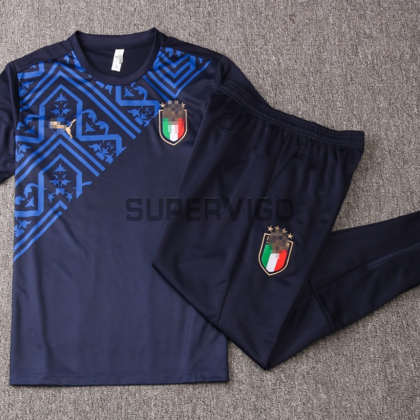 Camiseta de Entrenamiento Italia 2020 Cuello Redondo Azul Marino