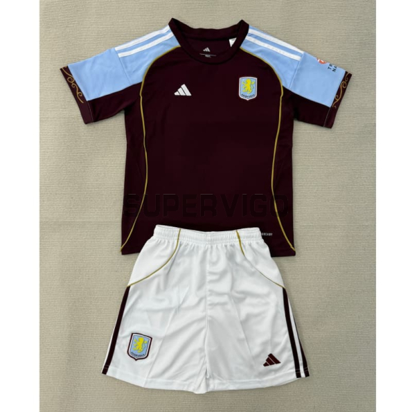 Camiseta Aston Villa Primera Equipación 2025/2026 Rojo Oscuro Niño Kit