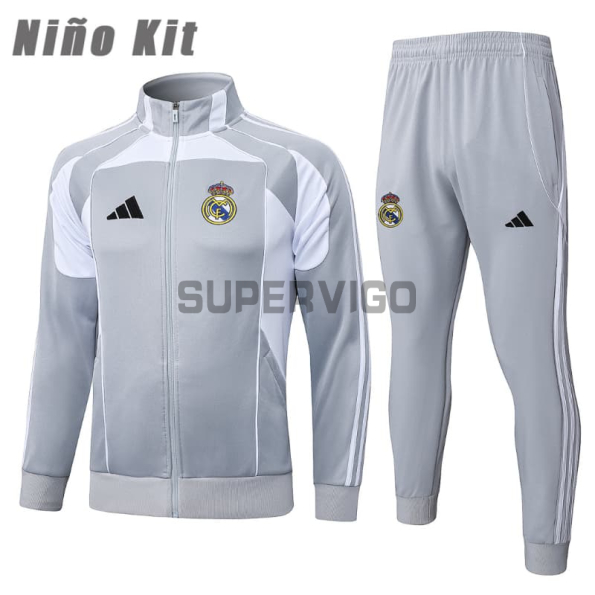 Chandal Real Madrid 2025/2026 Niño Gris/Blanco