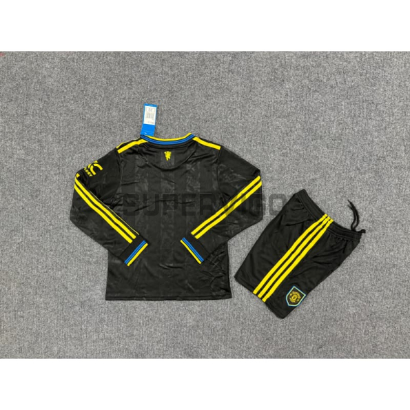 Camiseta Manchester United Tercera Equipación 2025/2026 ML Negro Niño Kit