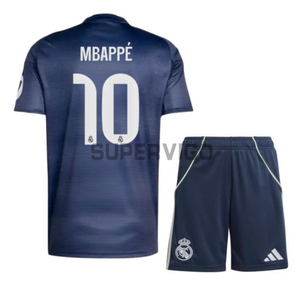 Camiseta MBAPPÉ 10 Real Madrid Segunda Equipación 2025/2026 Azul Marino Niño Kit