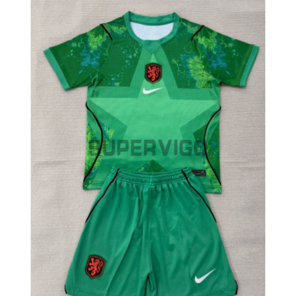 Camiseta de Portero Holanda Mundial 2026 Verde Niño Kit