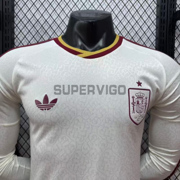 Camiseta España Segunda Equipación Mundial 2026 ML Blanco/Rojo (EDICIÓN JUGADOR)