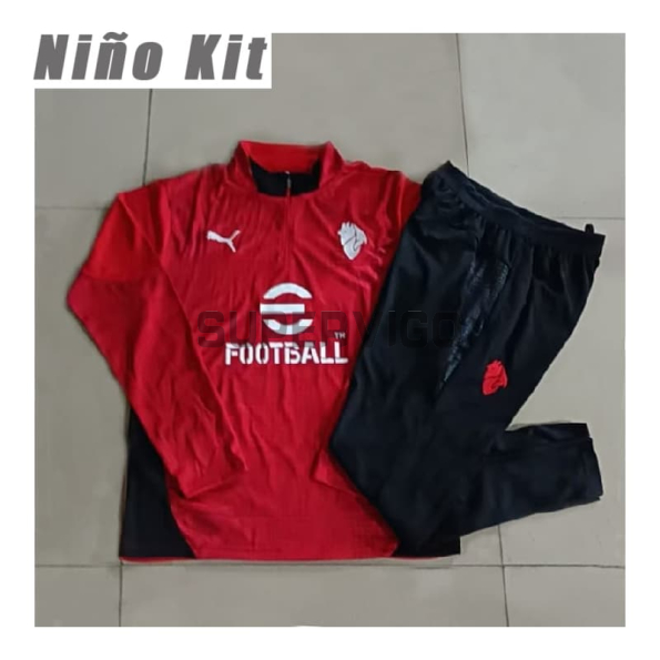 Sudadera De Entrenamiento AC Milan 2025/2026 Niño Kit Rojo/Blanco con Estampado
