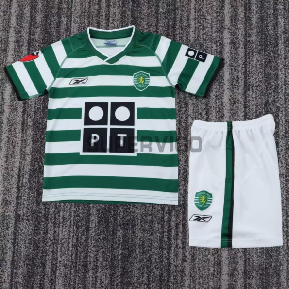 Camiseta Sporting Lisboa Primera Equipación Retro 2003/04 Verde/Blanco Niño Kit
