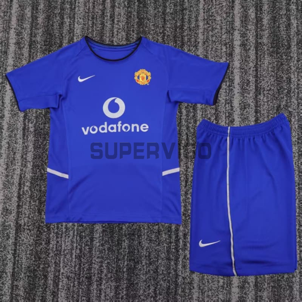 Camiseta Manchester United Tercera Equipación Retro 2002/03 Azul Niño Kit