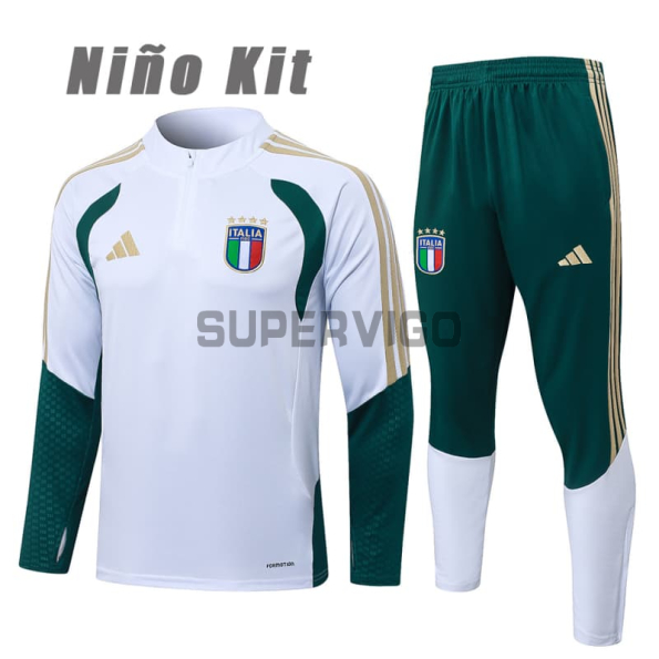 Sudadera de Entrenamiento Italia 2026 Niño Kit Blanco/Verde