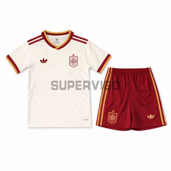 Camiseta España Segunda Equipación Mundial 2026 Blanco/Rojo Niño Kit