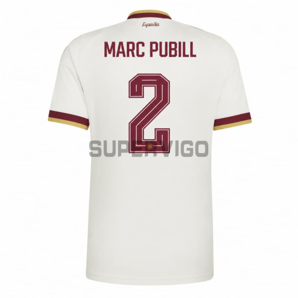 Camiseta Marc Pubill 2 España Segunda Equipación Mundial 2026 Blanco/Rojo