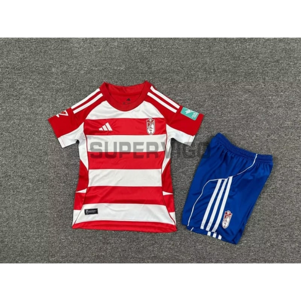 Camiseta Granada Primera Equipación 2025/2026 Rojo/Blanco Niño Kit con Parche La Liga