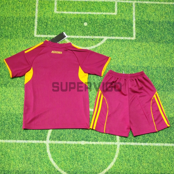 Camiseta AS Roma Primera Equipación 2025/2026 Rojo Oscuro Niño Kit