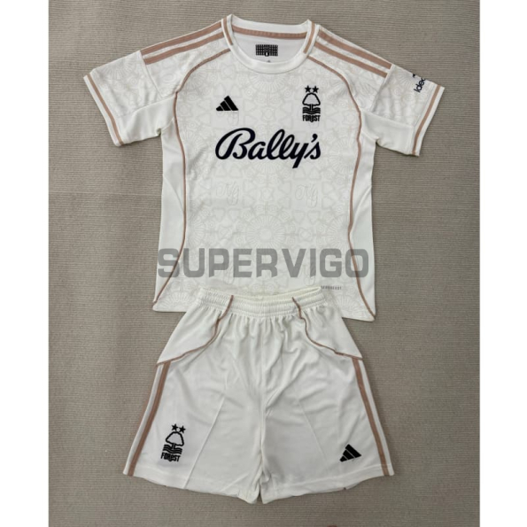 Camiseta Nottingham Forest Segunda Equipación 2025/2026 Blanco Niño Kit