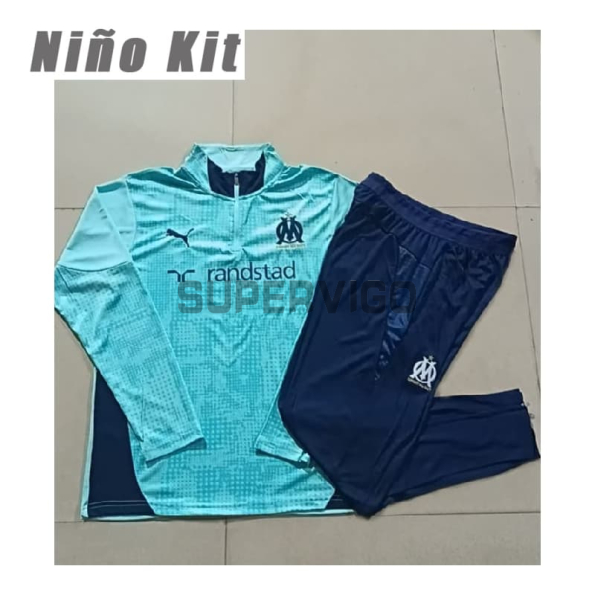 Sudadera De Entrenamiento Olympique Marsella 2025/2026 Niño Kit Azul Verdoso