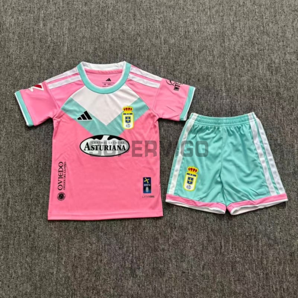 Camiseta Real Oviedo Segunda Equipación 2026/2027 Rosa Niño Kit con Parche La Liga