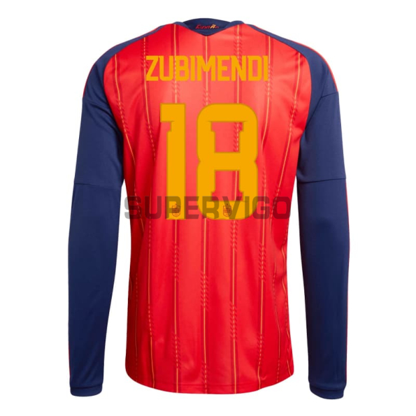 Camiseta Zubimendi 18 España Primera Equipación 2026 ML Rojo/Azul