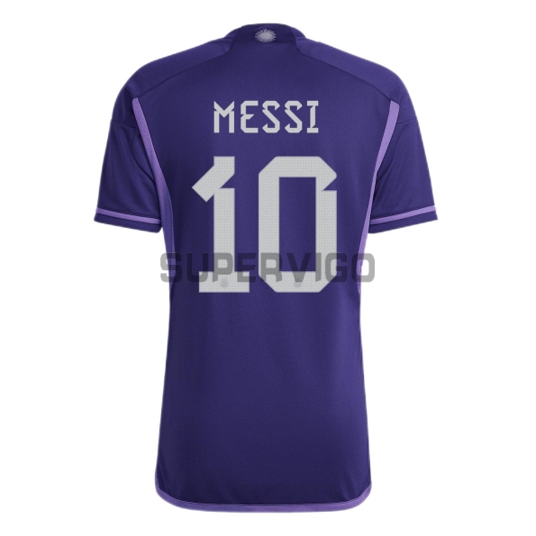 Camiseta Messi 10 Argentina Segunda Equipación 2022 Mundial 3 Estrellas
