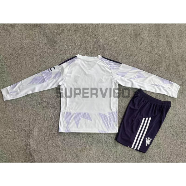 Camiseta Manchester United Segunda Equipación 2025/2026 ML Blanco Niño Kit