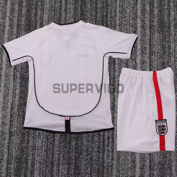 Camiseta Inglaterra Primera Equipación Retro 2002 Blanco Niño Kit