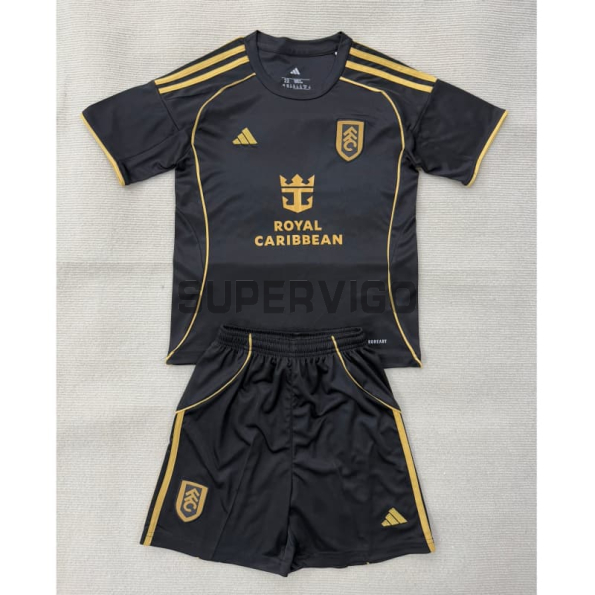 Camiseta Fulham F.C. Tercera Equipación 2025/2026 Negro Niño Kit