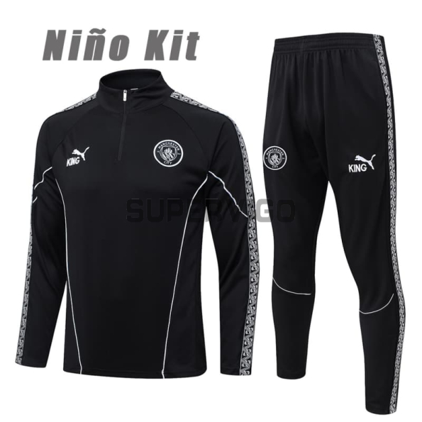 Sudadera De Entrenamiento Manchester City 2025/2026 Niño Kit Negro con Estampado en Manga