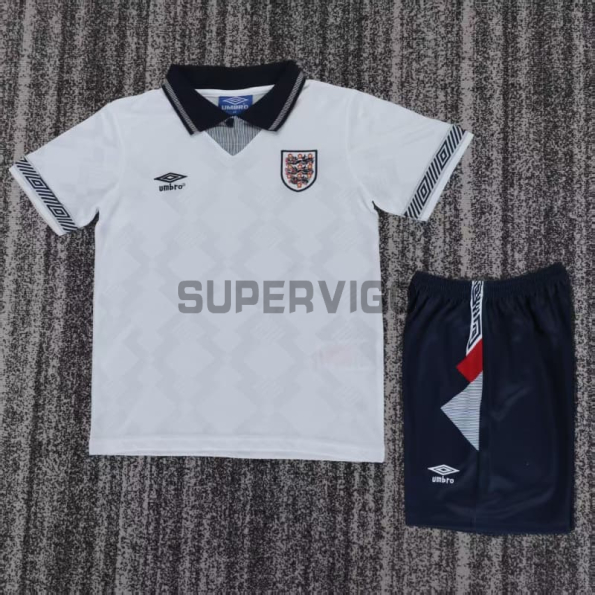 Camiseta Inglaterra Primera Equipación Retro 1990 Blanco Niño Kit