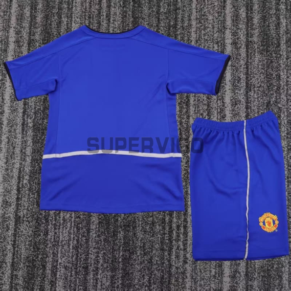 Camiseta Manchester United Tercera Equipación Retro 2002/03 Azul Niño Kit