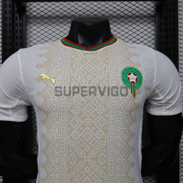 Camiseta Marruecos Segunda Equipación Mundial 2026 Blanco/Oro (EDICIÓN JUGADOR)
